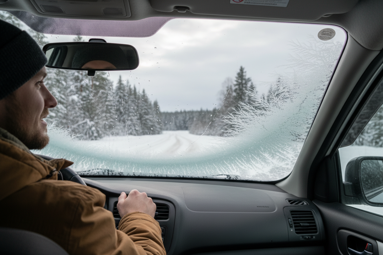 magnifique. l'auréole des trop marquée. garde cette même image, mais mets un peu plus de givre sur le pare brise autour de l'auréole. 